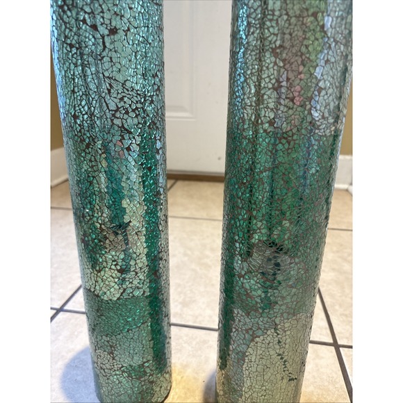 Sonoma 20" Tall Crackled Cracked Green Glass Candle Holders Cosmos  Ethereal - Picture 4 of 5